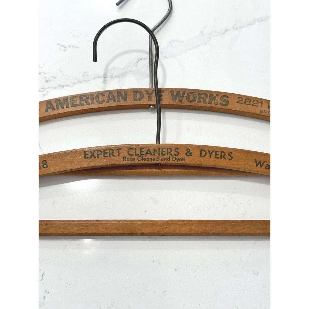 Vintage Advertising Wood dry cleaner Hangers: Everett WA & Wahiawa Oahu